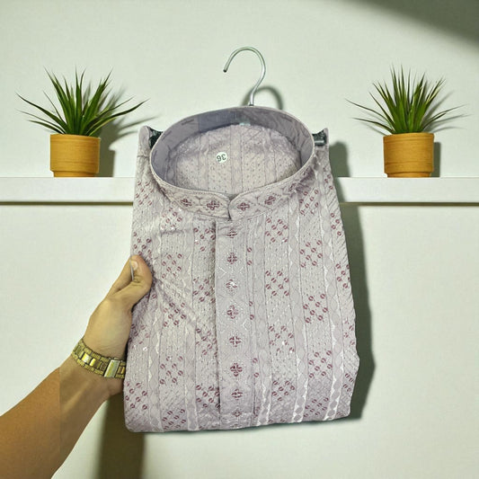 Men's Traditional Embroidered Kurta (Lavender)