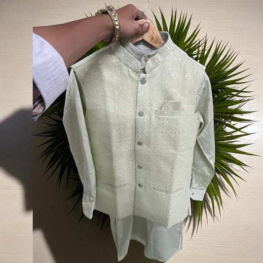 Men’s Jacquard Weave Nehru Jacket – Pistachio Green
