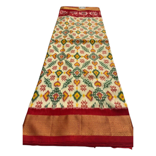 Traditional Pochampally Ikat Silk Saree – Multicolor with Red-Gold Border