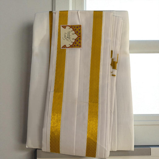 Traditional South Indian Gold Zari Border Veshti (Dhoti+Kurta) – Cream