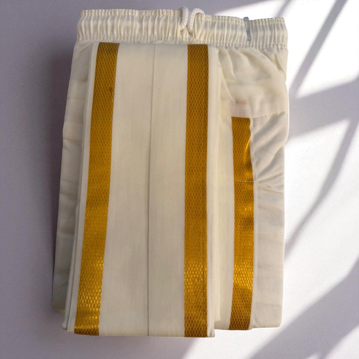 Traditional South Indian Gold Zari Border Veshti (Dhoti+Kurta) – Cream