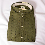 Men’s Designer Cutwork Kurta – Olive Green with Embroidered Detail