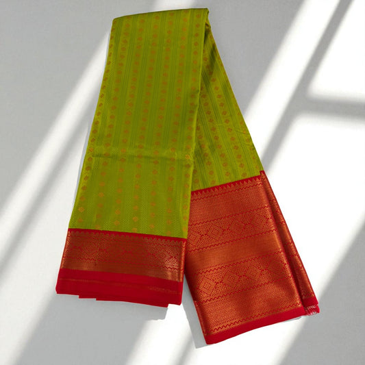 Festive Art Silk Zari Saree – Lime Green with Red-Golden Border