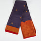 Kanjeevaram Style Checked Art Silk Saree – Navy Blue with Orange Zari Border