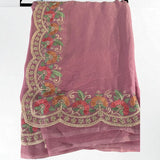 Embroidered Floral Tissue Silk Saree with Scalloped Golden Zari Border – Dusty Rose