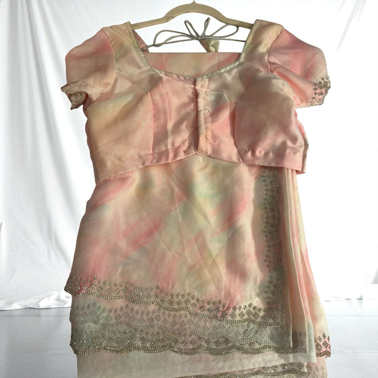 Pastel Tie-Dye Tissue Silk Saree with Readymade Blouse & Hand Embellished Border