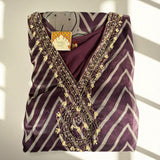 Women’s Beaded Neck Chevron Kurti – Maroon & Cream
