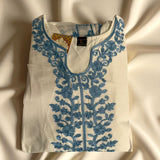 Women’s Off-White Chikankari Style Kurti with Blue Threadwork