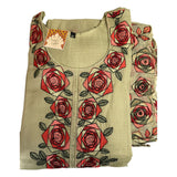 Olive Green Kurti with Red Rose Embroidery